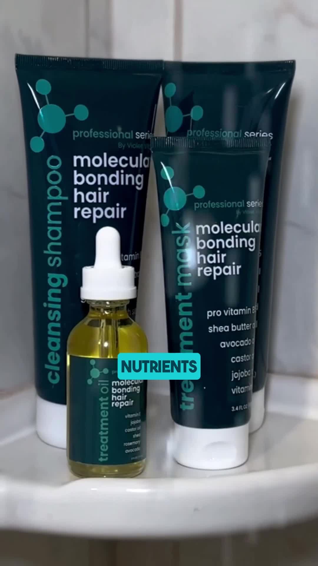 Violet Vibes molecular bonding shampoo, mask and treatment oil